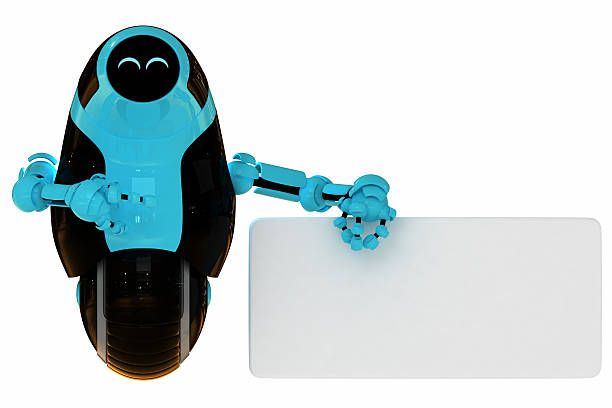 istock Stylish blue-black robot with ad 142557467