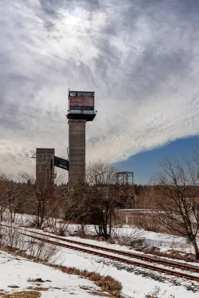 Photo of The mining landscape Mednik Hill, UNESCO World Heritage site, part of Erzgebirge mountains mining region from 15th to 19th century.