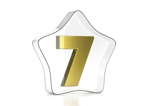 Gold Number 7 in glass star. Abstract Numbers Collection.