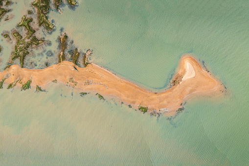 Aerial photo of a sandspit in Goldhanger, Essex, UK.
