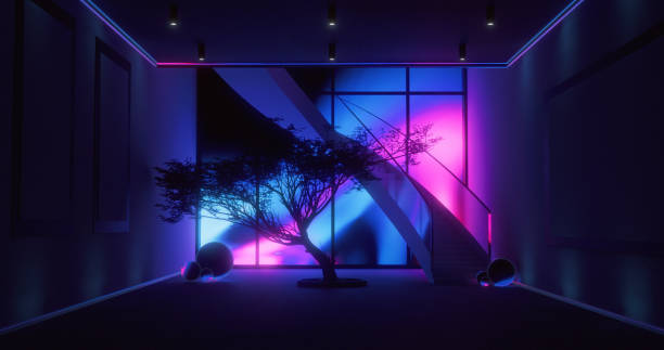 Neon lightened interior design in Japanese style stock photo