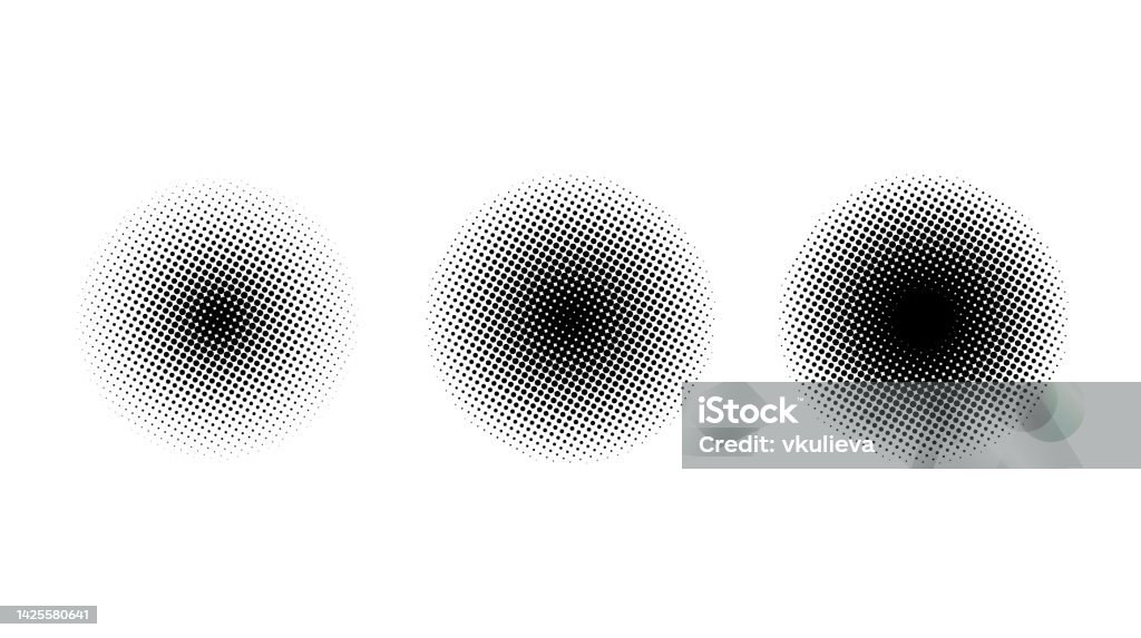 Semitone Graphics Halftone Circle Gradient Set Comic Style Round Shapes Semitone Dotted ...