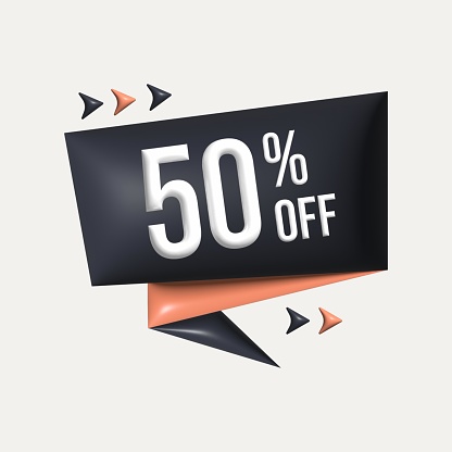 sales label template, 50% off, special offer 3d illustration