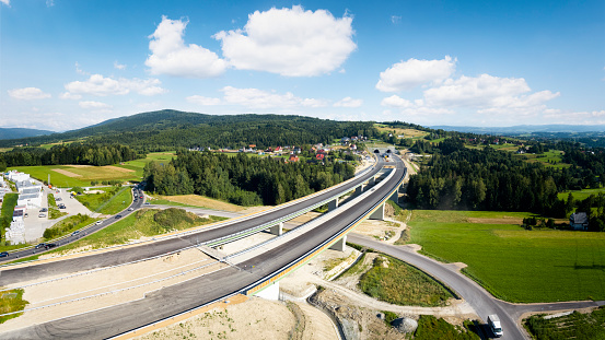 Naprawa area - new S7 motorway with a visible, unfinished entrance to the tunnel between Krakow and Zakopane, Poland