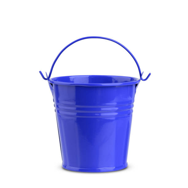 metal painted bucket with handle, insulated on white background