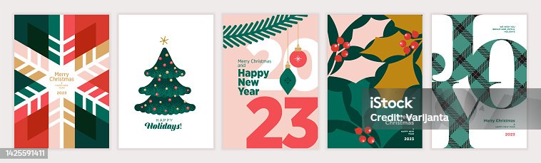 istock Set of Christmas and New Year 2023 greeting cards. 1425591411