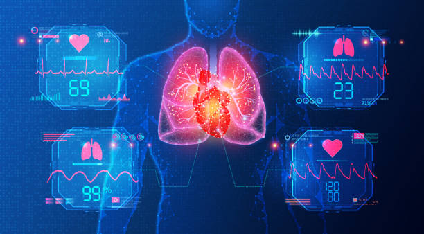 Cardiopulmonary Monitoring and Hemodynamic Monitoring - Conceptual Illustration Cardiopulmonary Monitoring and Hemodynamic Monitoring - New Technologies to Monitor Heart and Respiratory Function - Conceptual Illustration sensor stock illustrations