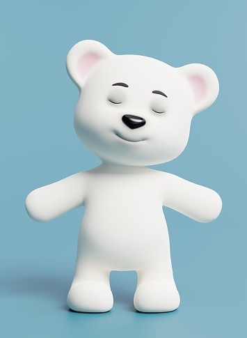 Cute polar bear on blue background. 3D render