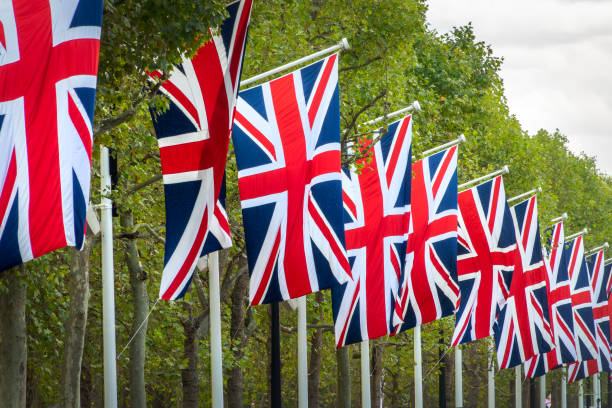 The Mall decked out with UK flags during Queen Elizabeth II funerals in London, UK stock photo
