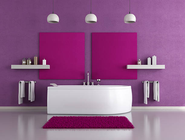 istock Purple and white modern style sleek bathroom 142560349