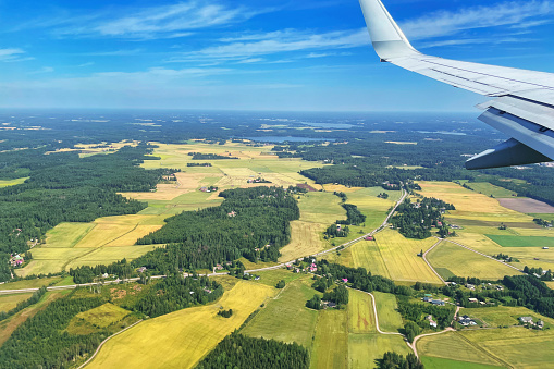 View from the plane window to the Finland