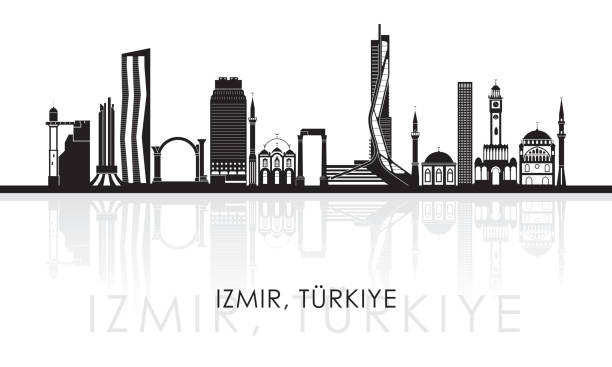 silhouette skyline panorama der stadt izmir, turkiye - izmir stock-grafiken, -clipart, -cartoons und -symbole