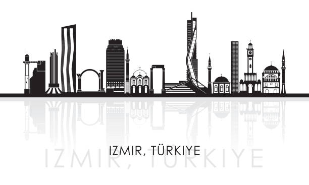 ilustrações, clipart, desenhos animados e ícones de silhueta skyline panorama da cidade de izmir, turkiye - izmir