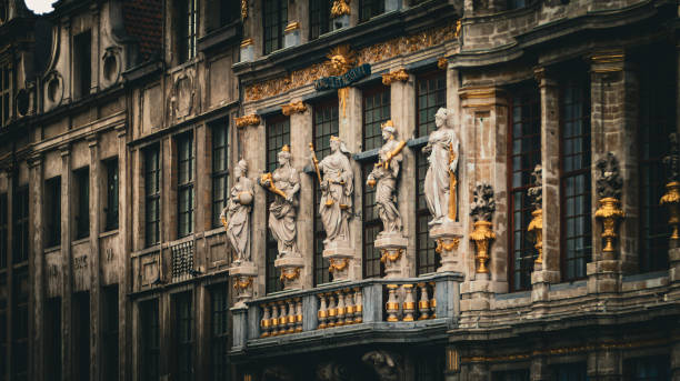 Beautiful building facade at central square Grand Place Brussels