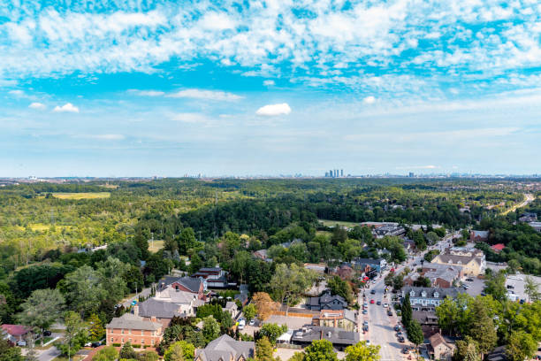 Aerial view of Kleinburg town and Islington Ave, Vaughan, Canada Kleinburg, Vaughan, Canada. Woodbridge stock pictures, royalty-free photos & images