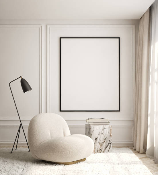 istock mock up poster frame in modern interior background, living room, Scandinavian style, 3D render, 3D illustration 1425614465