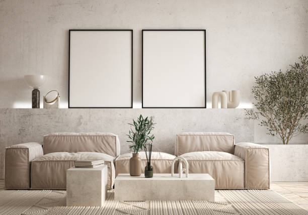 istock mock up poster frame in modern interior background, living room, Scandinavian style, 3D render, 3D illustration 1425614467