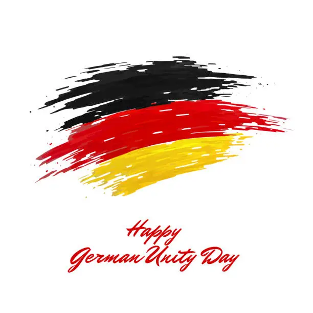 Vector illustration of October 3, unity day germany, vector template, greeting card. German flag painted with brush strokes on light background. Germany national holiday of october 3rd. Happy German unity day