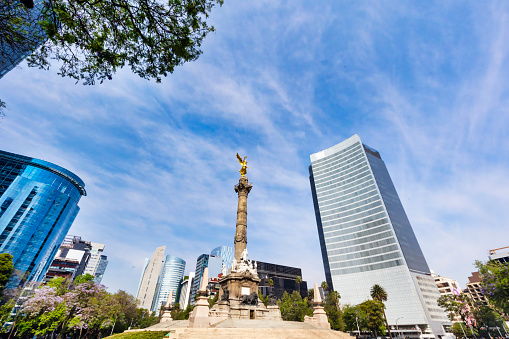 The Angel of Independence  is a victory column on a roundabout on the major thoroughfare of Paseo de la Reforma in downtown, Mexico, city.