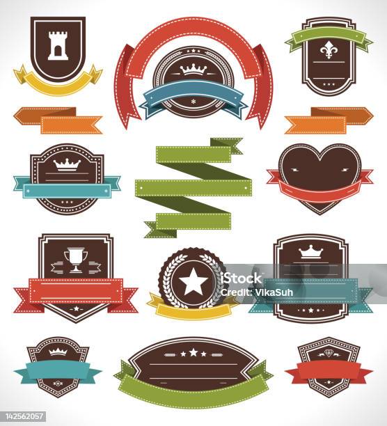 Vintage Labels And Ribbon Retro Style Set Stock Illustration - Download Image Now - Badge, Collection, Illustration