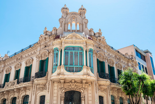 Facade of the Casa Brunet, catalan modernism house in Tortosa, Tarragona, Catalonia, Spain