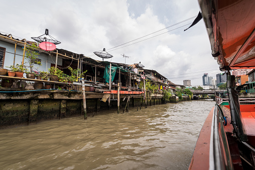 Old houses at bobae market - phanfa bridge canal in Bangkok. Thailand