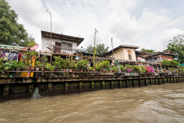 Old houses at bobae market - phanfa bridge canal in Bangkok. Thailand