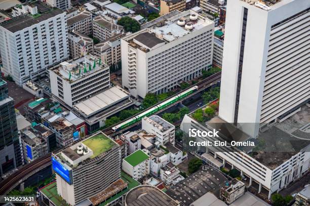 View Of Bts Skytrain From The Top Stock Photo - Download Image Now - Bangkok, Aerial View, Sunset