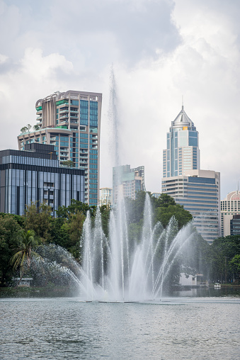 fountain at the Lake in Lumpini Park, Bangkok, Thailand