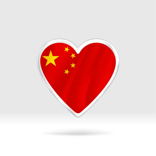 illustrations, cliparts, dessins animés et icônes de cœur du drapeau chinois. étoile de bouton argenté et modèle de drapeau. - flag china chinese flag majestic