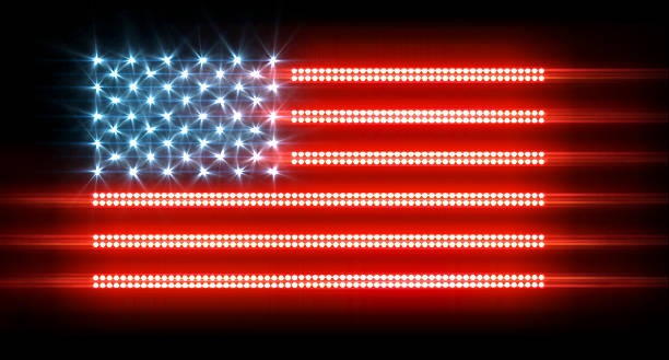 bandera de los estados unidos - fluorescent light lighting equipment illuminated black fotografías e imágenes de stock