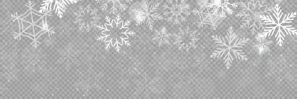 Vector illustration of Vector heavy snowfall, snowflakes in different shapes and forms. Snow flakes, snow background. Falling Christmas. Stock royalty free vector illustration. PNG