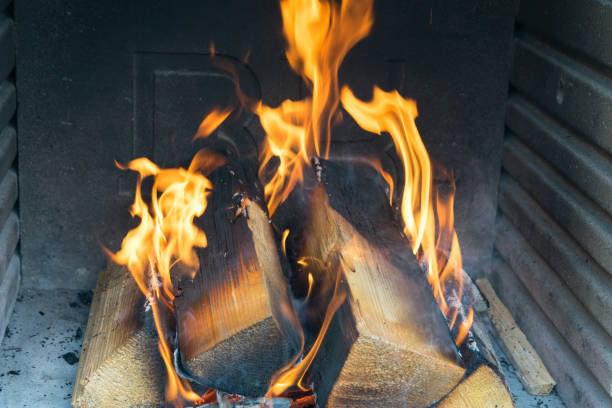 istock View of burning wood in the fireplace 1425631675
