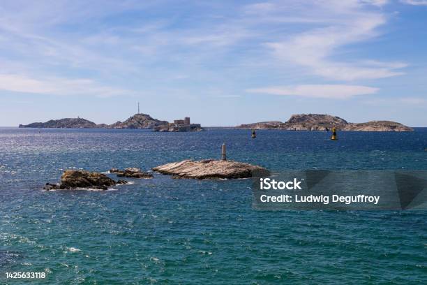 View Of The Mediterranean The Frioul Islands And The Château Dif From The Corniche Kennedy In Marseille Stock Photo - Download Image Now