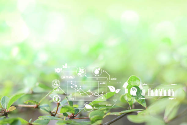 istock Sustainable energy and smart technology icon on blurred nature background, Environmental and Ecology concept. AI, Futuristic Smart virtual screen, Internet of things, social media, big data, metaverse 1425633162