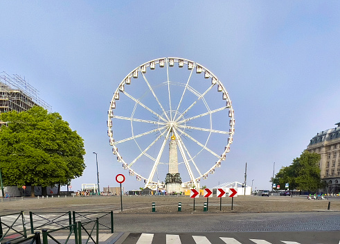 Ferris wheel, \nView of Brussels, Belgium, capital of Europe, with architecture and tourist views