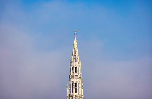 City hall tower on Grand Place\nView of Brussels, Belgium, capital of Europe, with architecture and tourist views