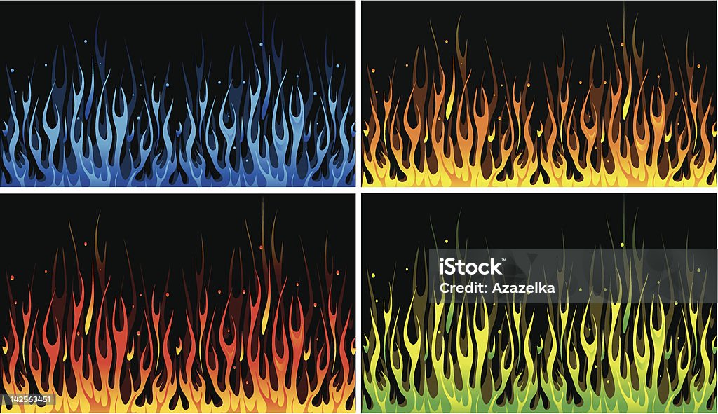 Multicolor Green Racing Flames Multicolor Fire Stock Illustration - Download Image Now - Flame, Blue ...