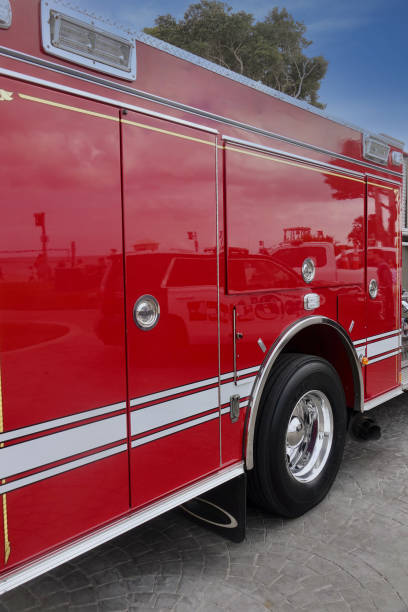 istock Side view of red fire truck 1425638376