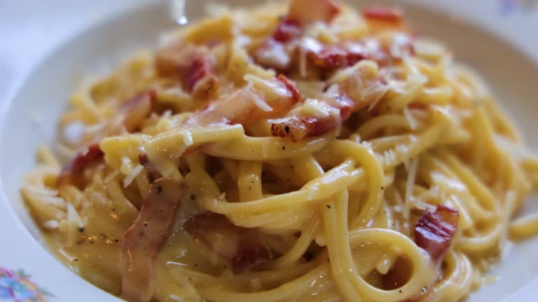 Spaghetti carbonara, italian food