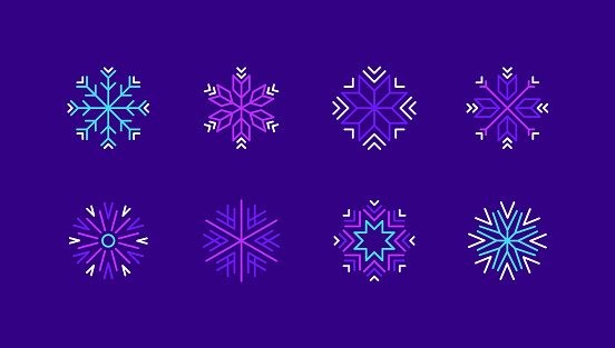 Color Snowflake Line Icons.