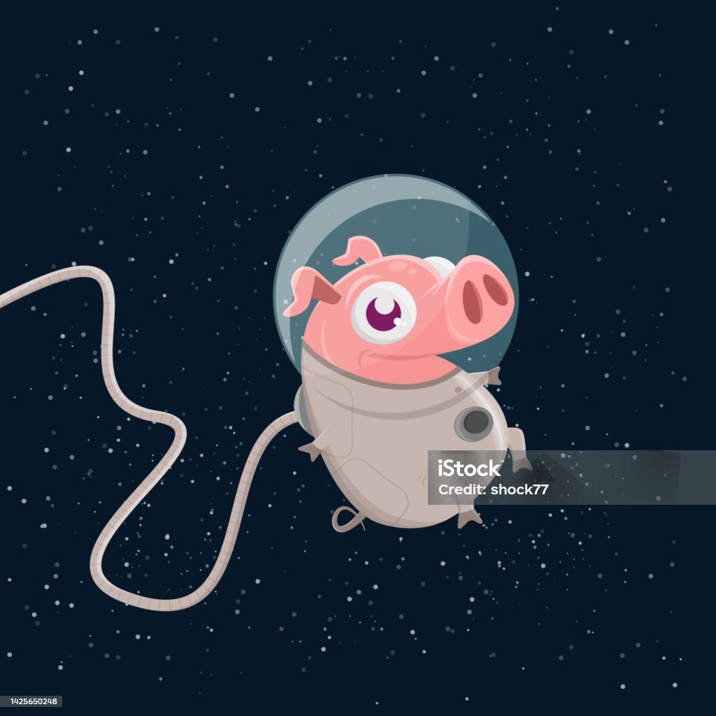 Lustige Illustration eines Astronauten-Cartoon-Schweins im Weltraum - Lizenzfrei Abenteuer Vektorgrafik