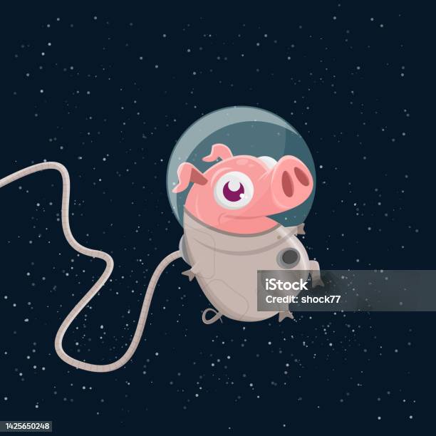 Lustige Illustration Eines Astronautencartoonschweins Im Weltraum Stock Vektor Art und mehr Bilder von Abenteuer