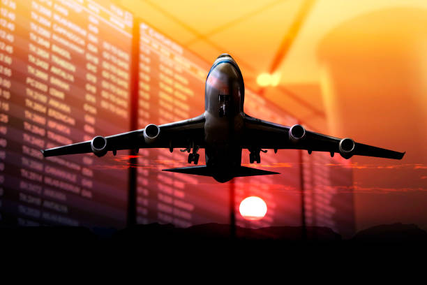 istock Plane and Flight information screens double Exposure Concepts 1425652753