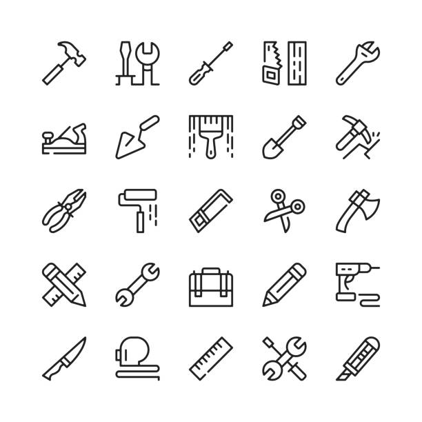 Work tools line icons. Outline symbols. Vector line icons set Work tools line icons. Outline symbols. Vector line icons set hardware store stock illustrations