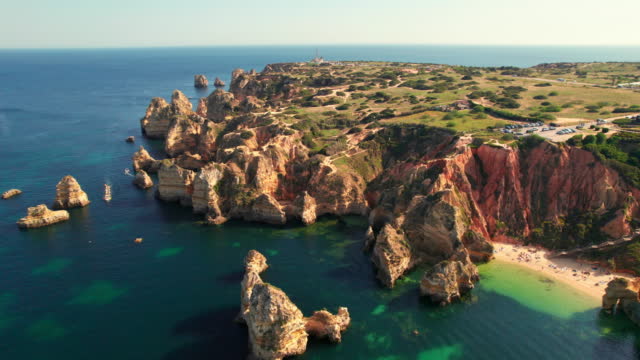 Aerial view of the Algarve sea coast outside Lagos town, Portugal