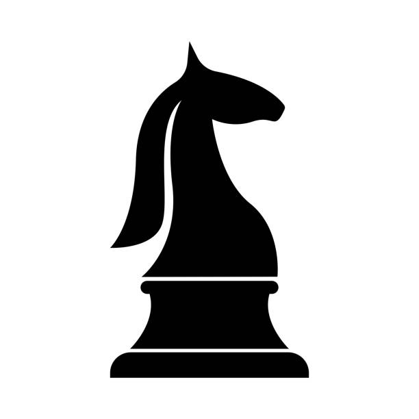 ilustrações de stock, clip art, desenhos animados e ícones de black chess knight horse silhouette symbol design vector template - checking the time illustrations