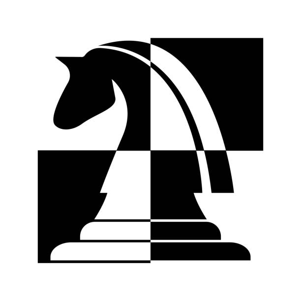 ilustrações de stock, clip art, desenhos animados e ícones de black chess knight horse silhouette symbol design vector template - checking the time illustrations