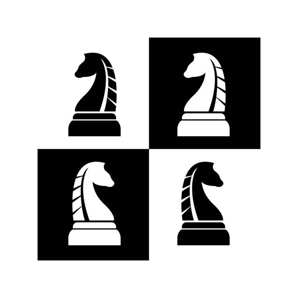 ilustrações de stock, clip art, desenhos animados e ícones de black chess knight horse silhouette symbol design vector template - checking the time illustrations