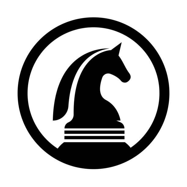 ilustrações de stock, clip art, desenhos animados e ícones de black chess knight horse silhouette symbol design vector template - checking the time illustrations